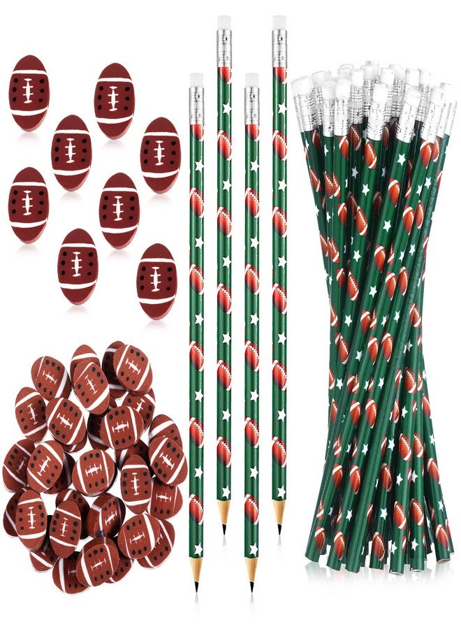 Tinlade 72 Pcs Football Pencils and Erasers for Kids Fun Wooden Pencils for Kids Boys Sports Themed Stuff Birthday Party Favors Gifts Goodie Bags Students Stationery Party School Office Supplies - Image 1