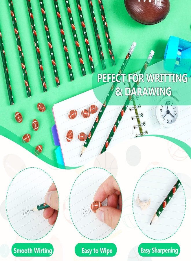 Tinlade 72 Pcs Football Pencils and Erasers for Kids Fun Wooden Pencils for Kids Boys Sports Themed Stuff Birthday Party Favors Gifts Goodie Bags Students Stationery Party School Office Supplies - Image 3