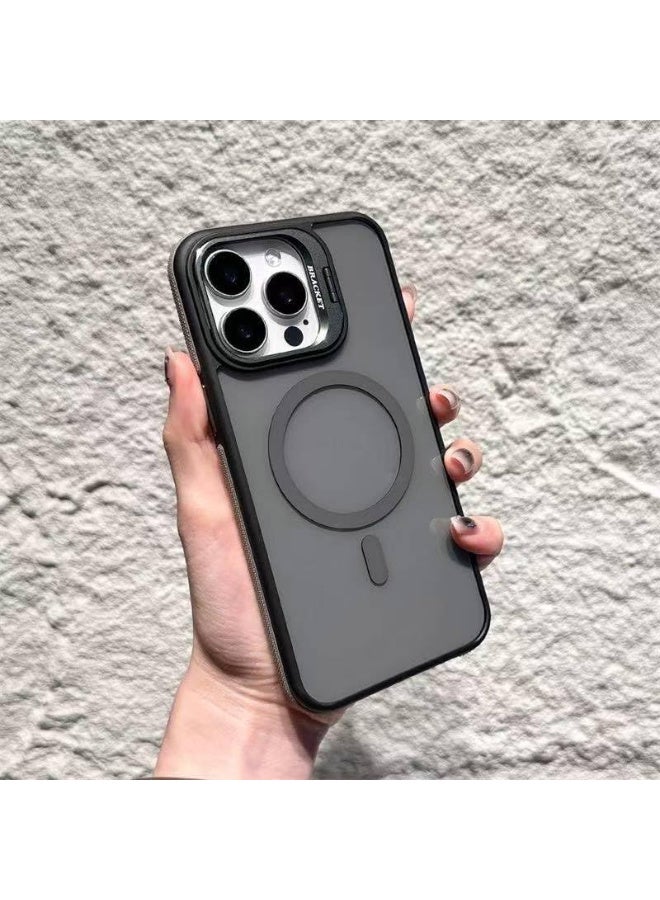 Magnetic Case for iPhone16 Pro Max with Lens Stand, Compatible with Wireless Charging Cover, Anti-Fingerprint TPU Bumper Slim Shockproof Protective for iPhone 16 Pro Max