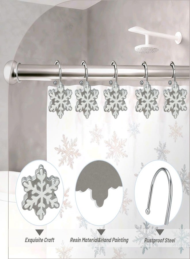 EleCharm Christmas Shower Curtain Hooks,12PCS Anti-Rust Snowflake Decorative Shower Rings for Bathroom Shower Curtains Rods (Silver-White) - Image 5