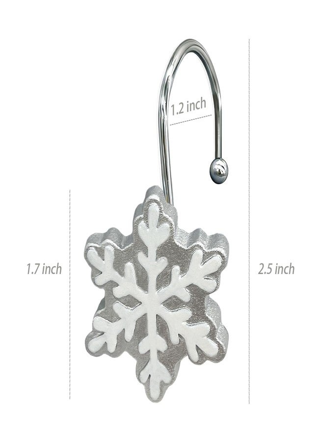 EleCharm Christmas Shower Curtain Hooks,12PCS Anti-Rust Snowflake Decorative Shower Rings for Bathroom Shower Curtains Rods (Silver-White) - Image 3