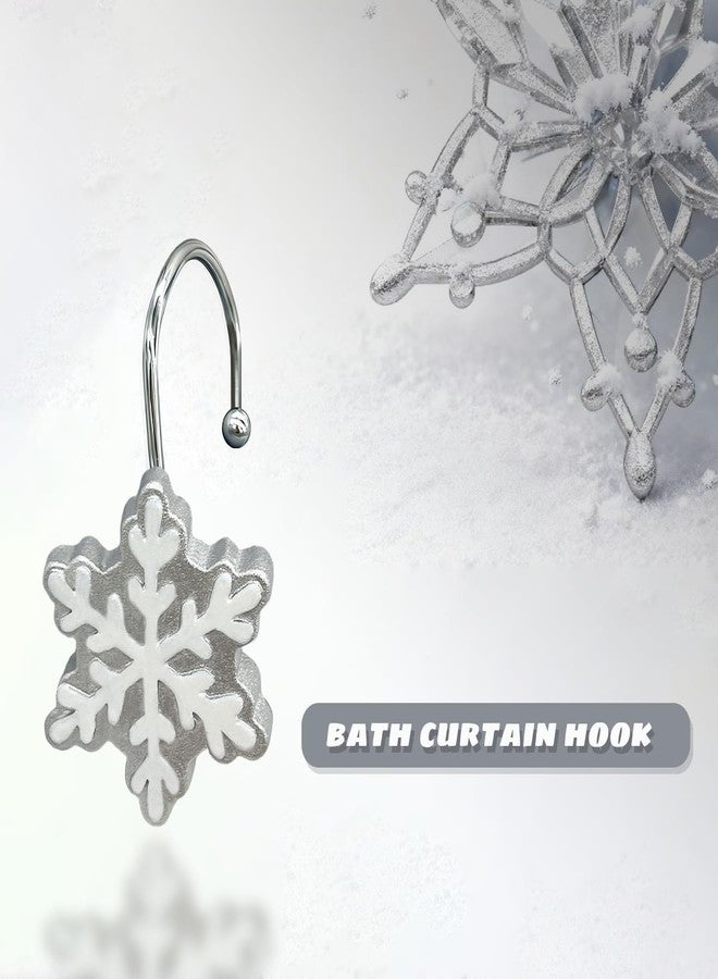 EleCharm Christmas Shower Curtain Hooks,12PCS Anti-Rust Snowflake Decorative Shower Rings for Bathroom Shower Curtains Rods (Silver-White) - Image 4