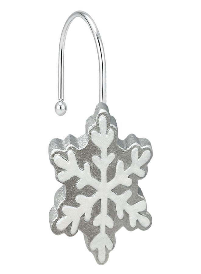 EleCharm Christmas Shower Curtain Hooks,12PCS Anti-Rust Snowflake Decorative Shower Rings for Bathroom Shower Curtains Rods (Silver-White) - Image 1