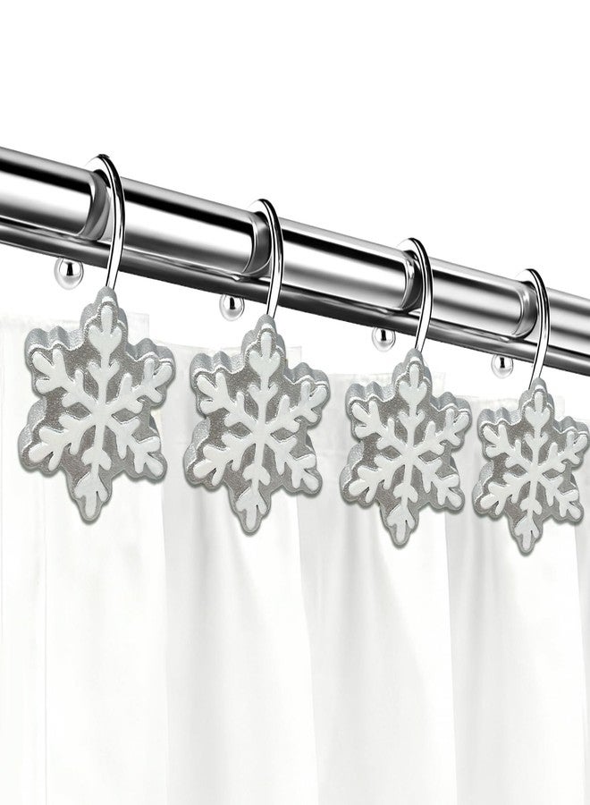 EleCharm Christmas Shower Curtain Hooks,12PCS Anti-Rust Snowflake Decorative Shower Rings for Bathroom Shower Curtains Rods (Silver-White) - Image 2