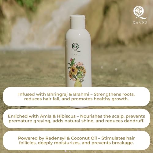 QAADU Herbal Hair Oil: Ayurvedic Blend with Amla, Bhringraj, Hibiscus & Coconut Oils – Redensyl, Non-Greasy, Hair Fall Control, Stronger, Thicker Hair & Healthy Scalp – For Men & Women – 200ml - Image 4