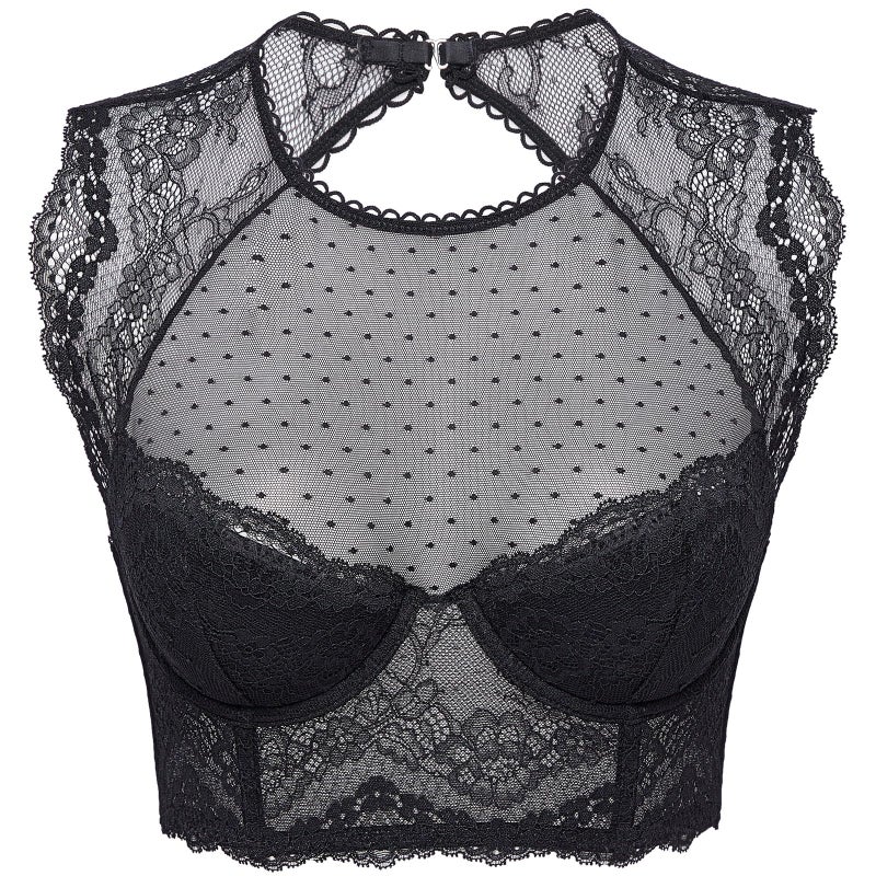 DOBREVA Women's Lace Corset Top Sexy Bralette Bustier Bra Underwire Plus Size Crop Top Black 36B - Image 1
