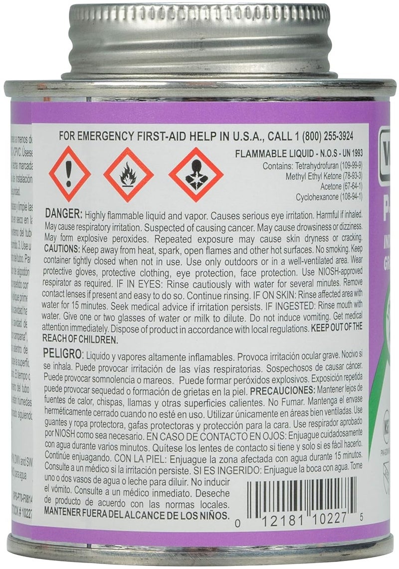 WELDON 10227 P-70 Industrial Grade PVC/CPVC Non-Bodied Primer - Fast Acting and Low-VOC, Purple, 1/2 Pint (8 fl oz) - Image 4