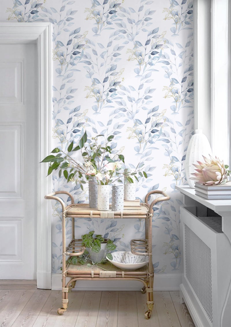 HeloHo Peel and Stick Wallpaper Green Blue Floral Leaf Wall Paper Self Adhesive Removable Waterproof Contact Paper for Bathroom Bedroom Living Room Decor 15.35" X 78.7" - Image 3