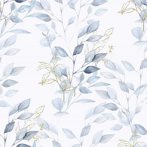 HeloHo Peel and Stick Wallpaper Green Blue Floral Leaf Wall Paper Self Adhesive Removable Waterproof Contact Paper for Bathroom Bedroom Living Room Decor 15.35" X 78.7" - Image 1