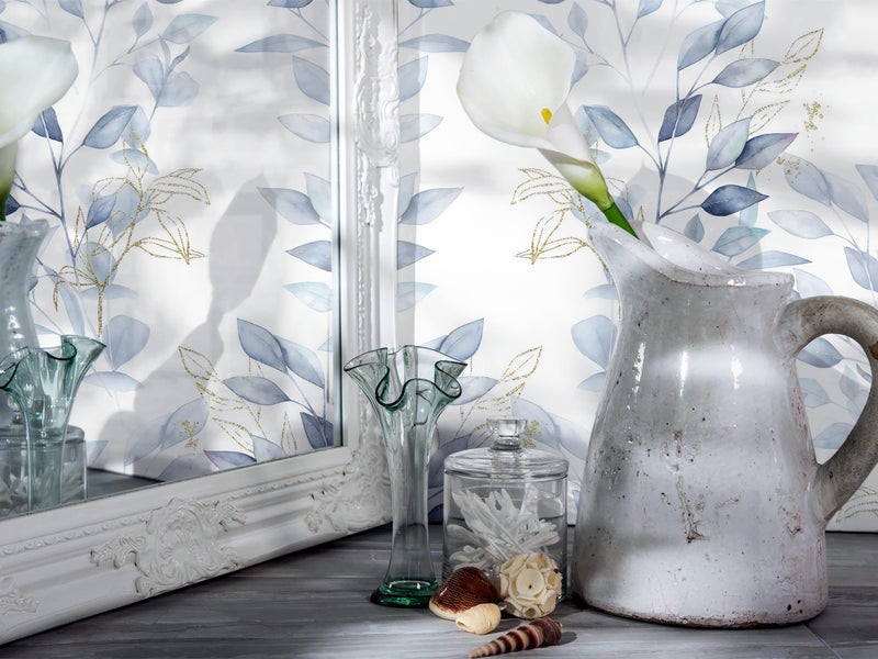 HeloHo Peel and Stick Wallpaper Green Blue Floral Leaf Wall Paper Self Adhesive Removable Waterproof Contact Paper for Bathroom Bedroom Living Room Decor 15.35" X 78.7" - Image 5