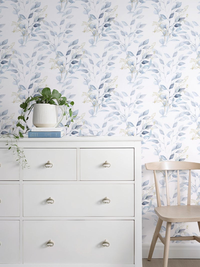 HeloHo Peel and Stick Wallpaper Green Blue Floral Leaf Wall Paper Self Adhesive Removable Waterproof Contact Paper for Bathroom Bedroom Living Room Decor 15.35" X 78.7" - Image 4