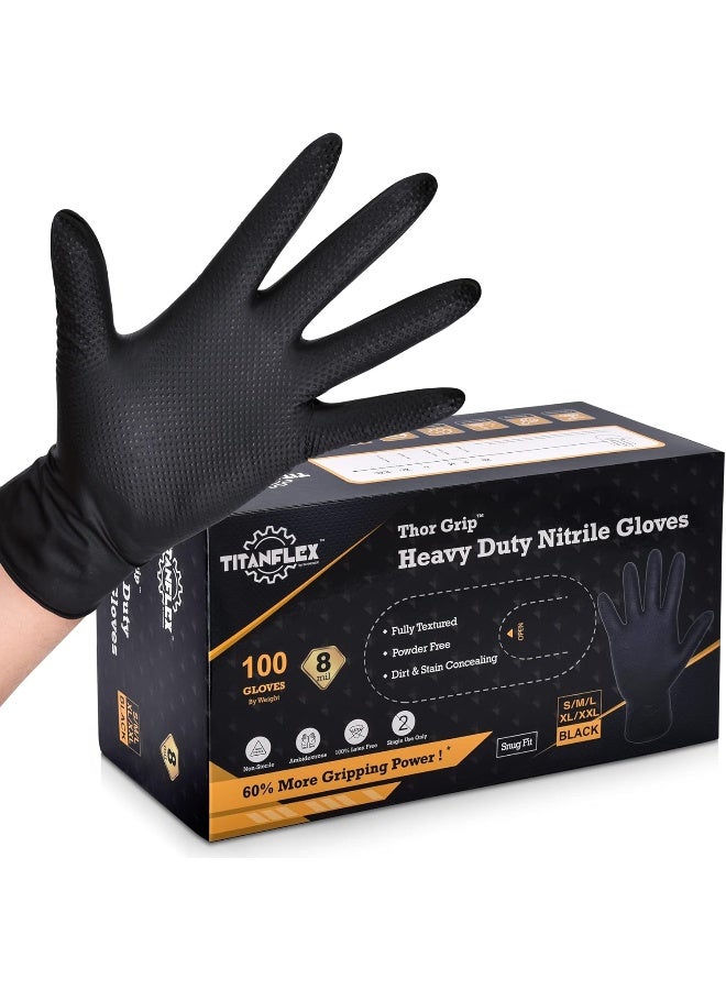 Titanflex Thor Grip Heavy Duty Black Industrial Nitrile Gloves With Raised Diamond Texture, 8-Mil, Latex Free, 100-Ct Box - Image 2