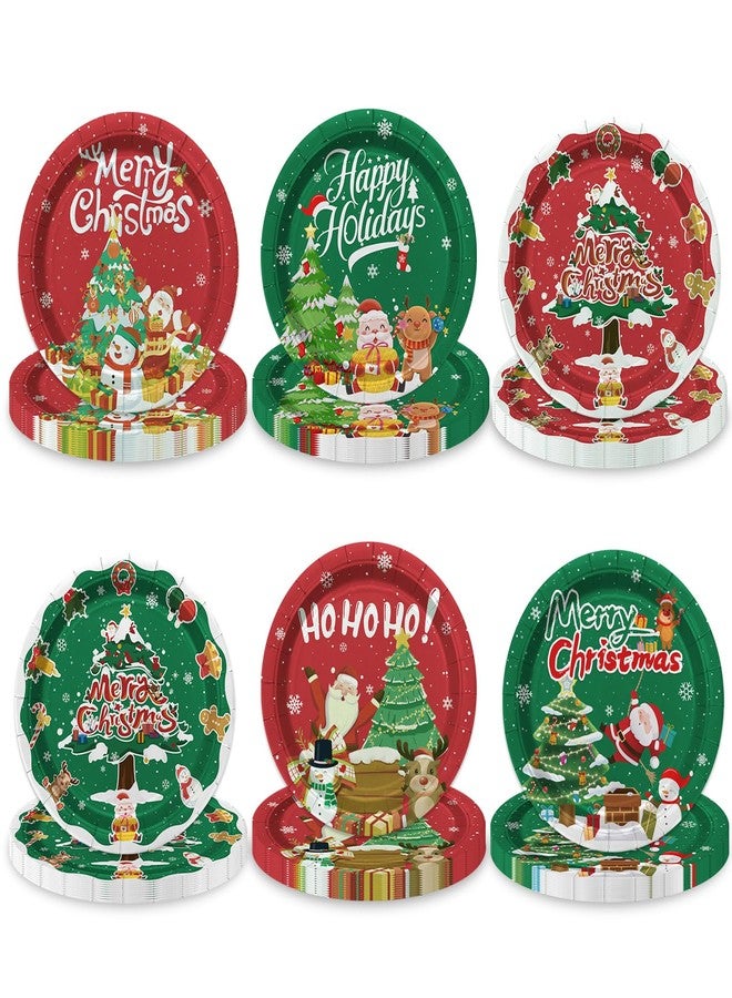 PTECDROTS 60Pcs Christmas Plates - 9" Disposable Paper Dinner Plates Santa Claus Snowman Decorations for Winter Holiday New Year Christmas Party Supplies - Image 1