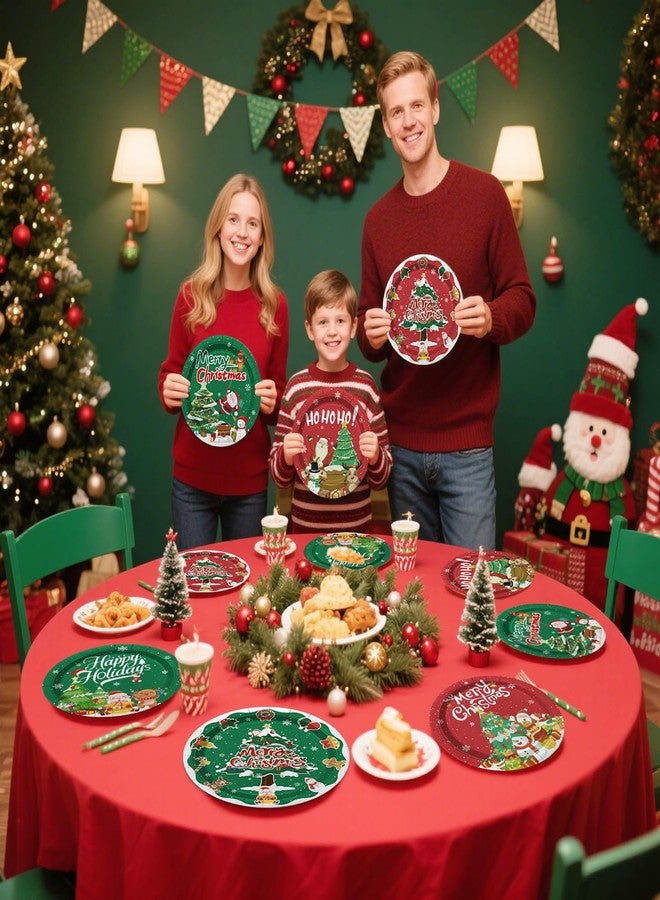PTECDROTS 60Pcs Christmas Plates - 9" Disposable Paper Dinner Plates Santa Claus Snowman Decorations for Winter Holiday New Year Christmas Party Supplies - Image 5
