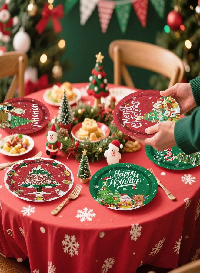 PTECDROTS 60Pcs Christmas Plates - 9" Disposable Paper Dinner Plates Santa Claus Snowman Decorations for Winter Holiday New Year Christmas Party Supplies - Image 4