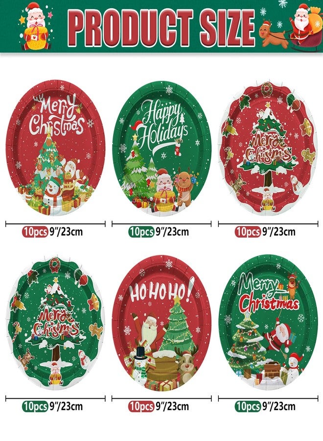 PTECDROTS 60Pcs Christmas Plates - 9" Disposable Paper Dinner Plates Santa Claus Snowman Decorations for Winter Holiday New Year Christmas Party Supplies - Image 2