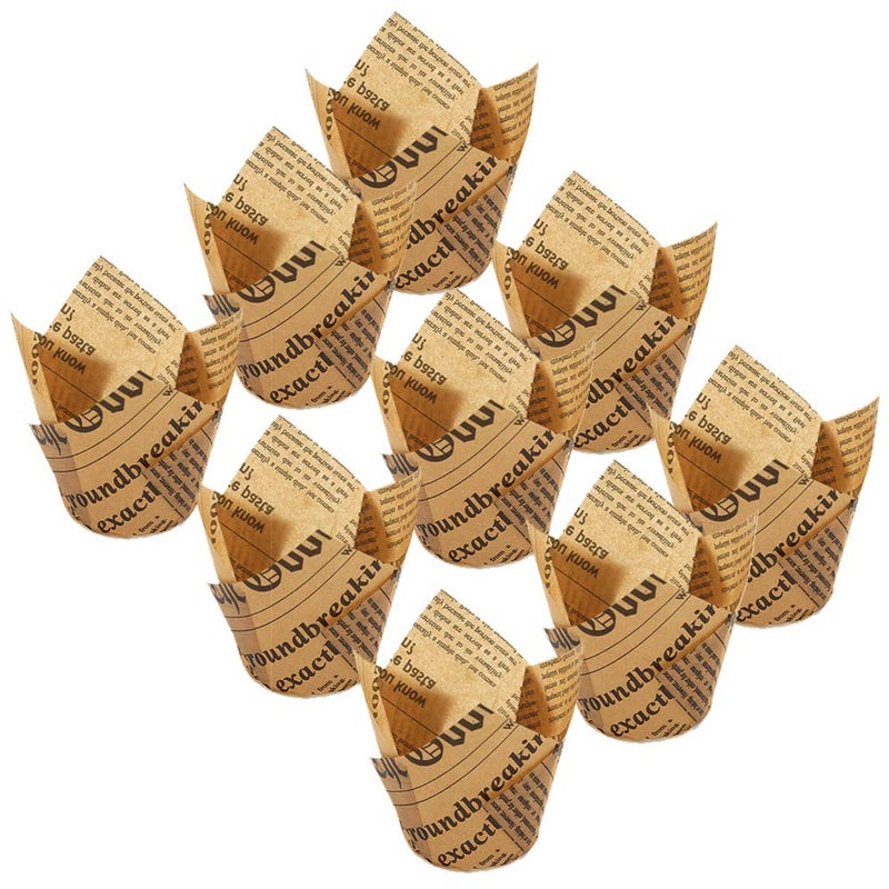 STARUBY 150pcs Tulip Cupcake Liners Baking Cups Muffin Liner Grease-Proof Paper Cupcake Wrappers for Wedding, Birthday Party, Standard Size (Natural Newspaper Printed) - Image 5