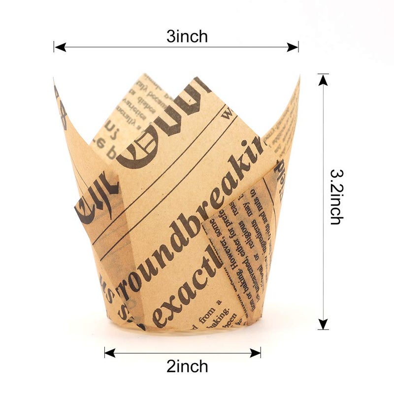 STARUBY 150pcs Tulip Cupcake Liners Baking Cups Muffin Liner Grease-Proof Paper Cupcake Wrappers for Wedding, Birthday Party, Standard Size (Natural Newspaper Printed) - Image 2