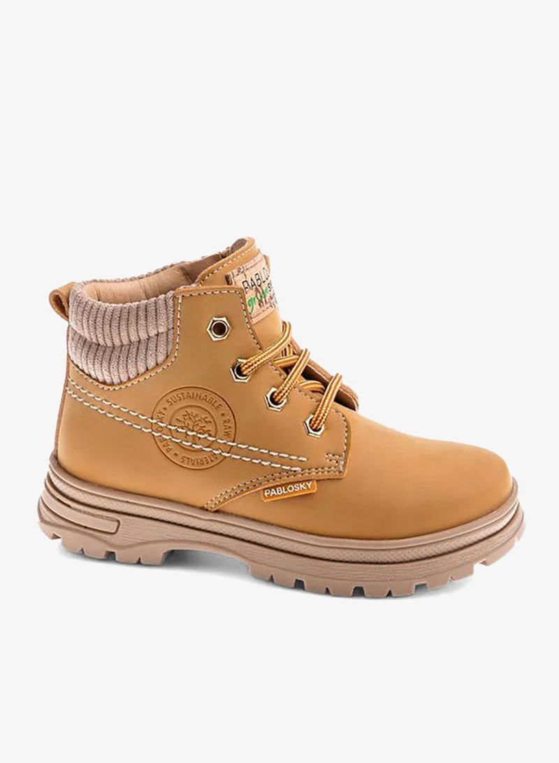 Pablosky Boys Ribbed Hook and Loop Ankle Length Boots