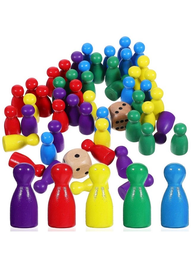STOBOK 50 Pcs Multicolor Wooden Pawns Board Game Pieces With 2 Dice - Tabletop Markers Chess Pieces for Board Games - Image 1