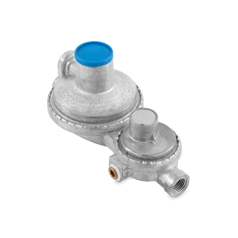 Camco Vertical Two Stage Propane Regulator  Compatible with 20 lb or 30 lb Propane Tanks with ACME Threads  14inch Female NPT inlet and 38inch Female NPT outlet 59313