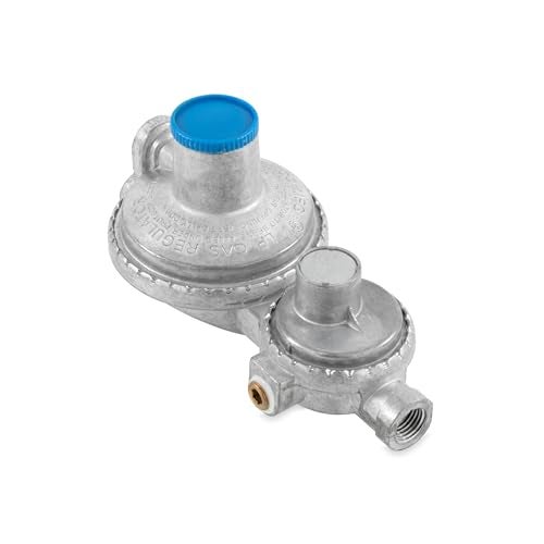 Camco Vertical Two Stage Propane Regulator Compatible with 20 lb or 30 lb Propane Tanks with ACME Threads 14inch Female NPT inlet and 38inch Female NPT outlet 59313 - Image 1