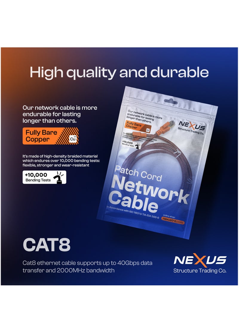 NEXUS CAT8 Network Cable 2M FULL COPPER Ethernet Cable High-Speed 40Gbps 2000MHz RJ45 Braided and Shielded Ethernet Cable Compatible with Ethernet Switches PS5 PC Router TV Xbox (2M) - Image 2