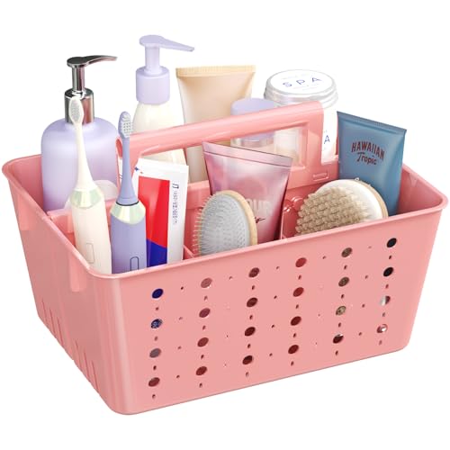 Lifewit Shower Caddy Portable Plastic Bathroom Organizer with Handle and Holes Hard Cleaning Basket for Toiletry Storage College Dorm Essentials Pink 1 Pack - Image 1