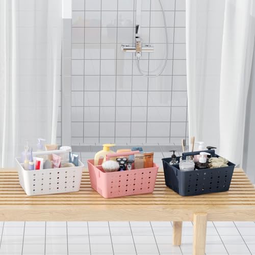 Lifewit Shower Caddy Portable Plastic Bathroom Organizer with Handle and Holes Hard Cleaning Basket for Toiletry Storage College Dorm Essentials Pink 1 Pack - Image 3