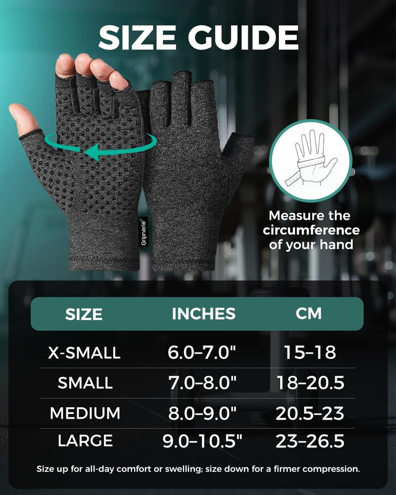 Gripnerie 2 Pairs Fingerless Arthritis Compression Gloves for Women & Men - Open Finger Hand Support for Typing, Crafting & Carpal Tunnel Relief Comfort Size M - Image 2