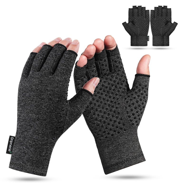 Gripnerie 2 Pairs Fingerless Arthritis Compression Gloves for Women & Men - Open Finger Hand Support for Typing, Crafting & Carpal Tunnel Relief Comfort Size M - Image 1