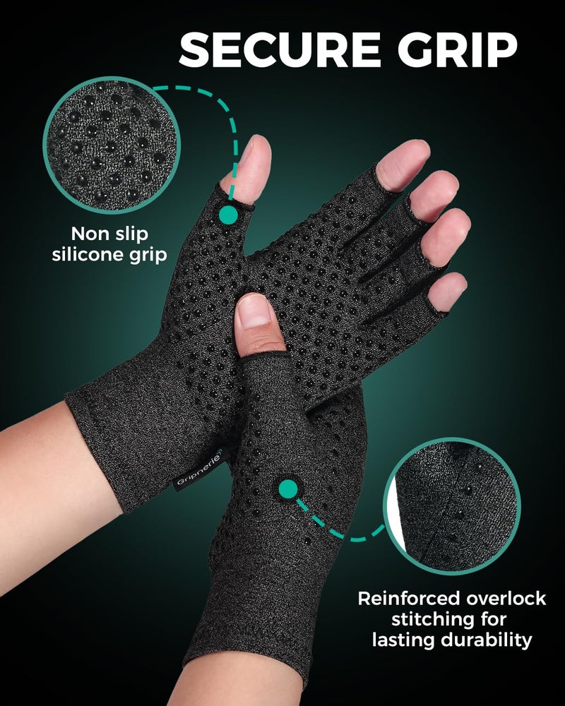Gripnerie 2 Pairs Fingerless Arthritis Compression Gloves for Women & Men - Open Finger Hand Support for Typing, Crafting & Carpal Tunnel Relief Comfort Size M - Image 4