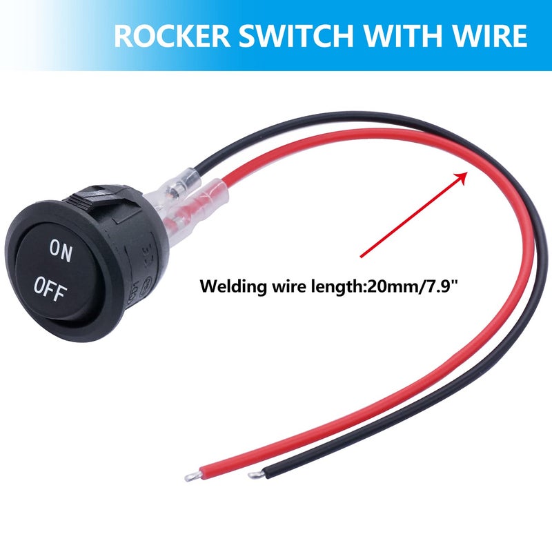 Twidec/5Pcs 12V Round Rocker Switch AC 6A/250V 10A/125V SPST 2 Pin 2 Position On/Off Toggle Switch for Car Boat Automotive RV Black with Wires KCD1-5-101-ON-OFF-CX - Image 5