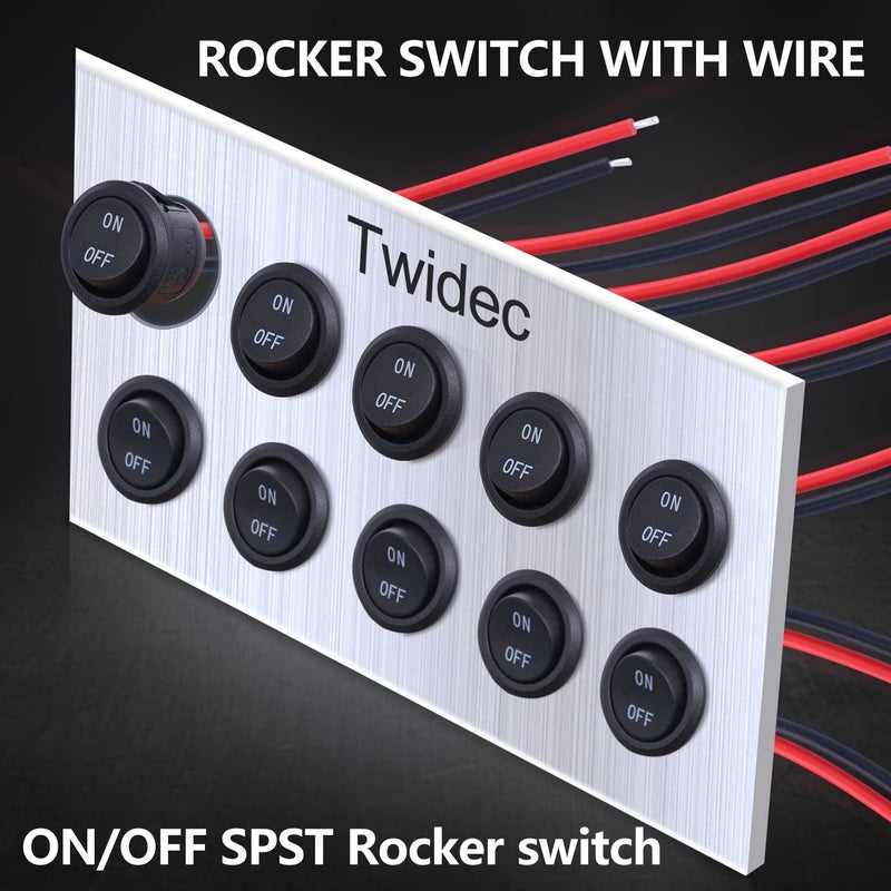 Twidec/5Pcs 12V Round Rocker Switch AC 6A/250V 10A/125V SPST 2 Pin 2 Position On/Off Toggle Switch for Car Boat Automotive RV Black with Wires KCD1-5-101-ON-OFF-CX - Image 2