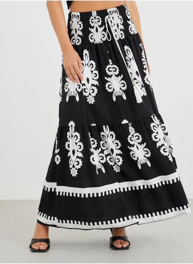 ستايلي Styli All-Over Printed A-Line Maxi Skirt