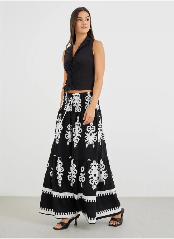 ستايلي Styli All-Over Printed A-Line Maxi Skirt