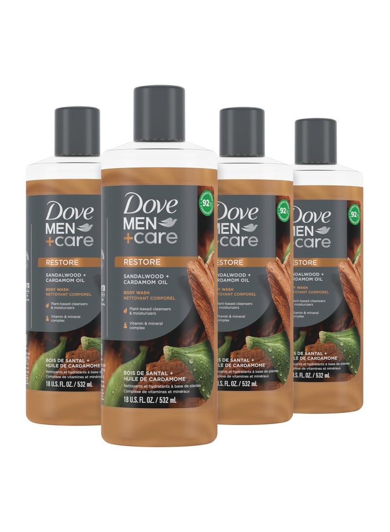 Dove Men+Care Body Wash For Fresh, Healthy-Feeling Skin Sandalwood + Cardamom Oil Cleanser That Effectively Washes Away Bacteria While Nourishing Your Skin 18 oz 4 Count