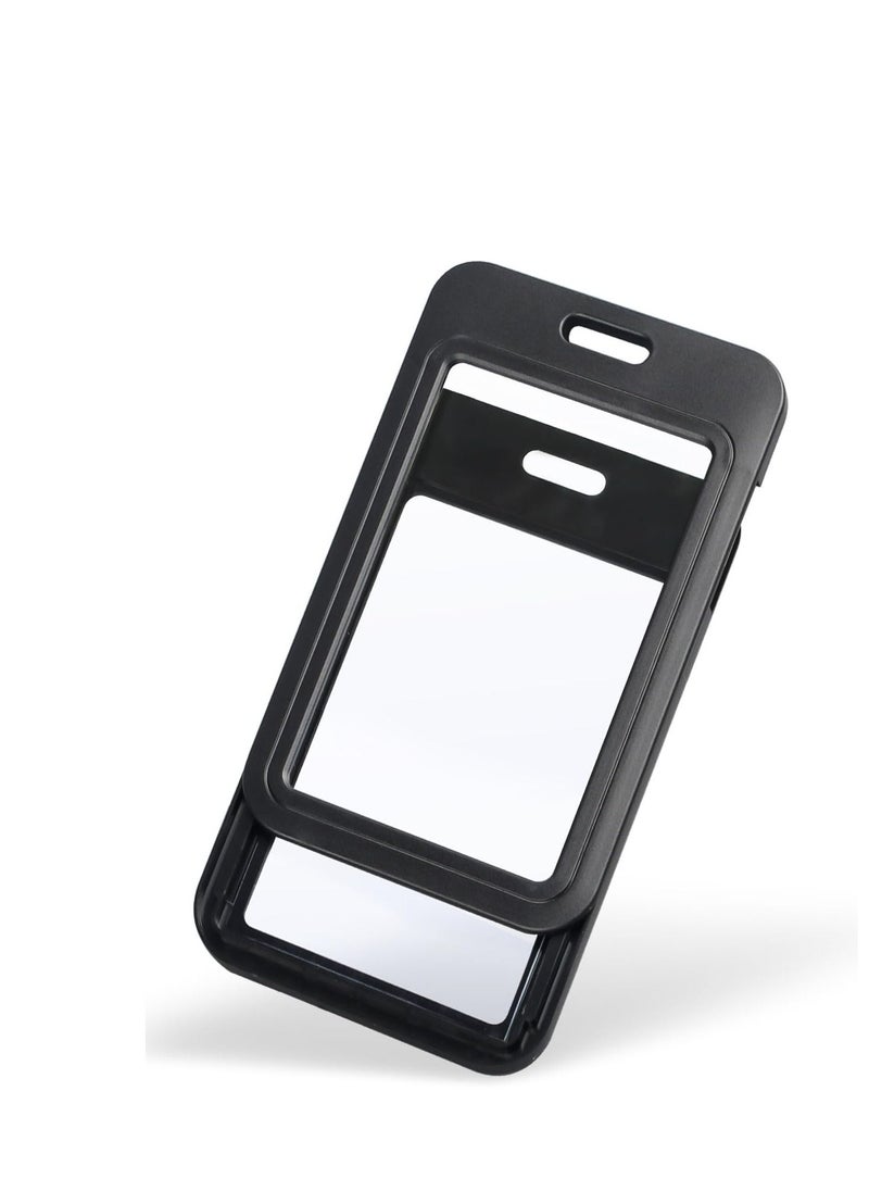 SYOSI 10 Pack Sliding Badge Holder with Double-sided Windows Vertical Hard Plastic Case Black Card Protector Pouch for Office School ID Credit Cards Proximity Key Cards Driver’s Licenses and Passes  - Image 1