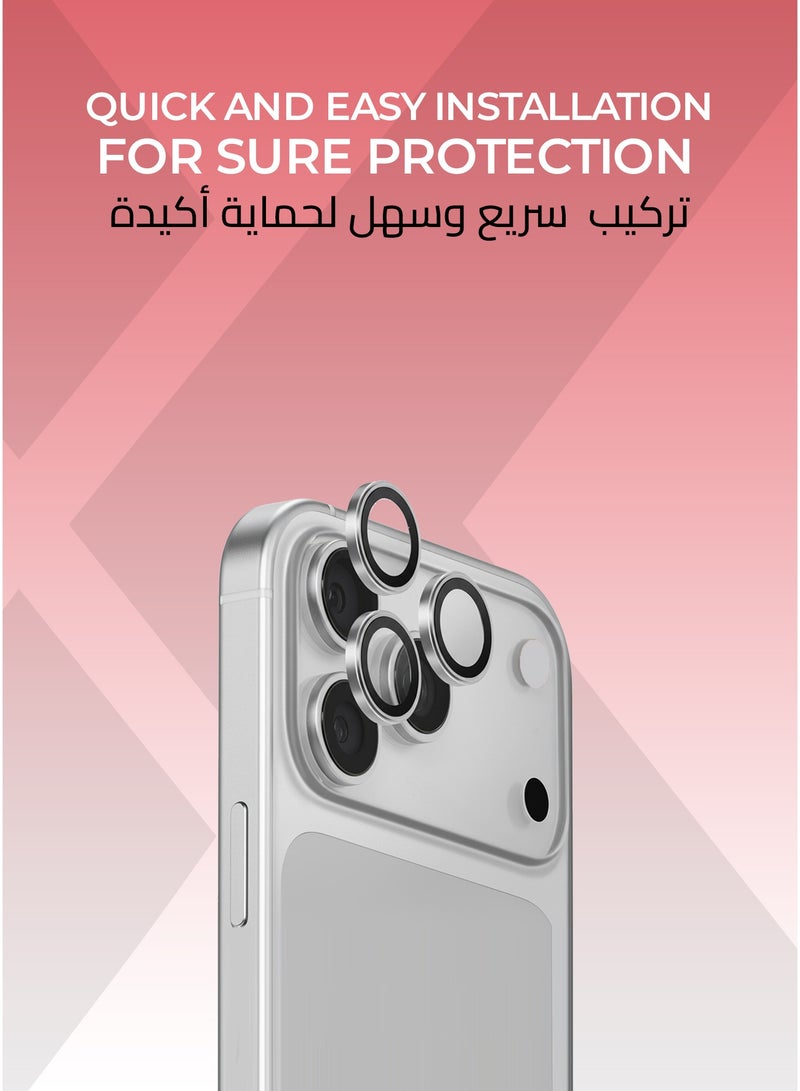 زوندا قطعتان من واقي عدسة الكاميرا ايفون 17 برو/ برو ماكس لون فضي -  وضوح عالي الدقة, تركيب سهل ودقيق، مقاوم للخدش. - Image 3