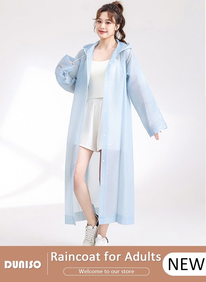 DUNISO Rain Coat, EVA Waterproof Rain Ponchos for Women, Reusable Packable Raincoat for Travel Emergency, Rain Wear for with Hood and Drawstring - Image 1