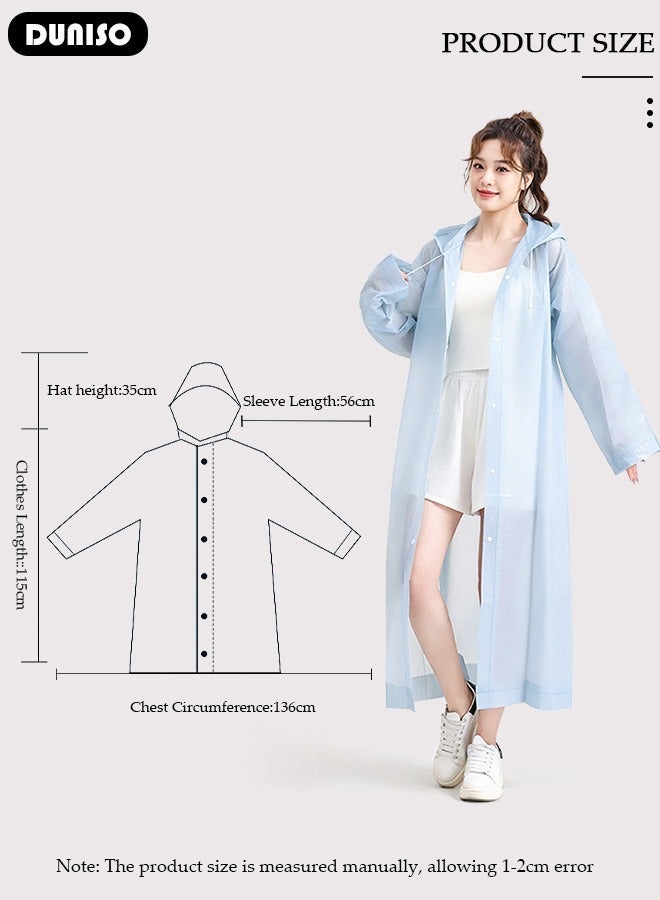 DUNISO Rain Coat, EVA Waterproof Rain Ponchos for Women, Reusable Packable Raincoat for Travel Emergency, Rain Wear for with Hood and Drawstring - Image 4
