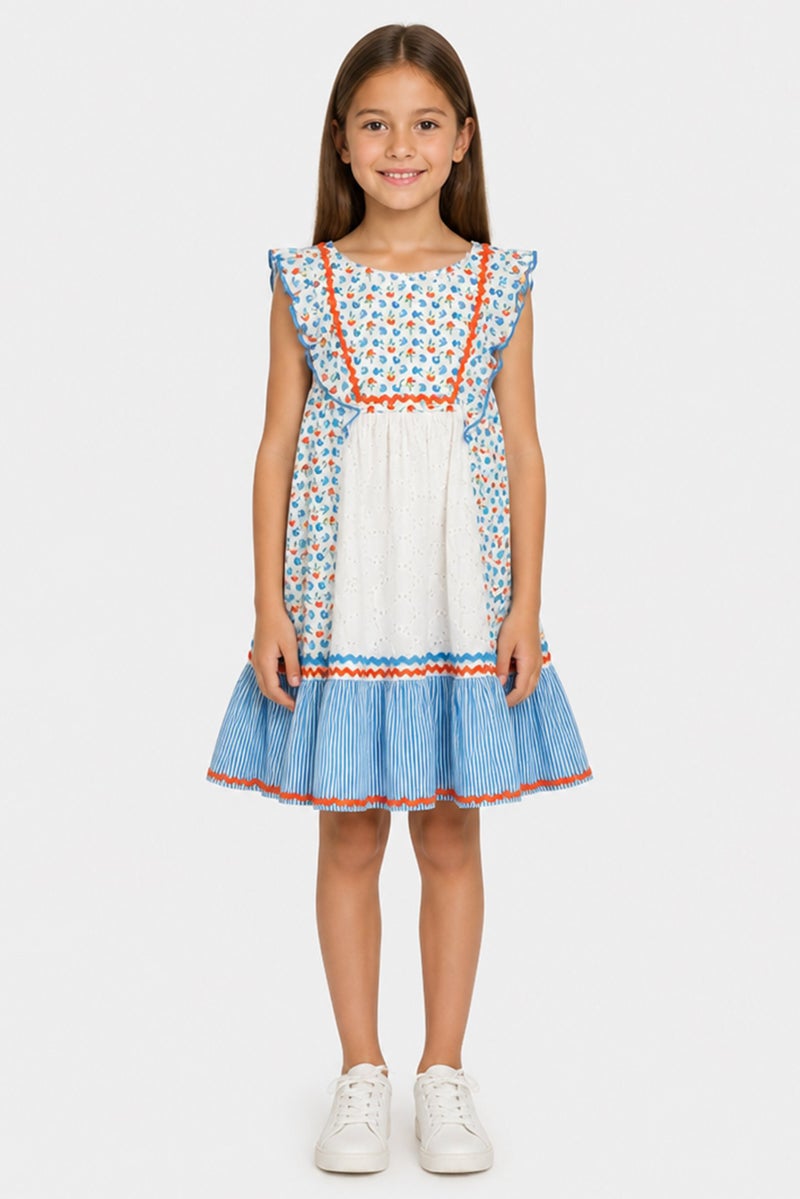 Willow & Whistle Kids Girl Floral Print Ruffle Sleeve Dress, Multicolor - Image 1