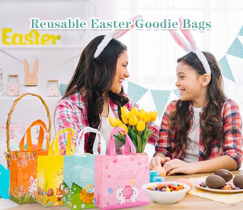 Jaywayang 4Pack Happy Easter Gift Bags, Easter Non-woven Bags with Handle for Kids, Reusable Goodie Bags, Rabbit Bunny Treat Bags, Party Supplies. - Image 5
