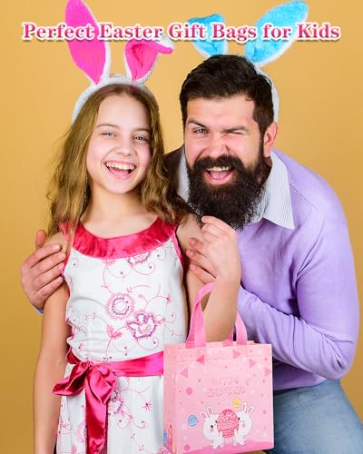 Jaywayang 4Pack Happy Easter Gift Bags, Easter Non-woven Bags with Handle for Kids, Reusable Goodie Bags, Rabbit Bunny Treat Bags, Party Supplies. - Image 4