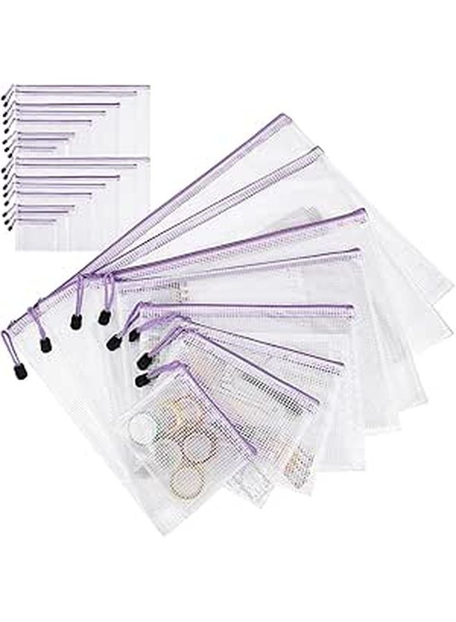 Mesh Zipper Pouch Organizer Bags 32Pcs Purple Zippers White Body for Office Travel School Supplies Storage - Image 1