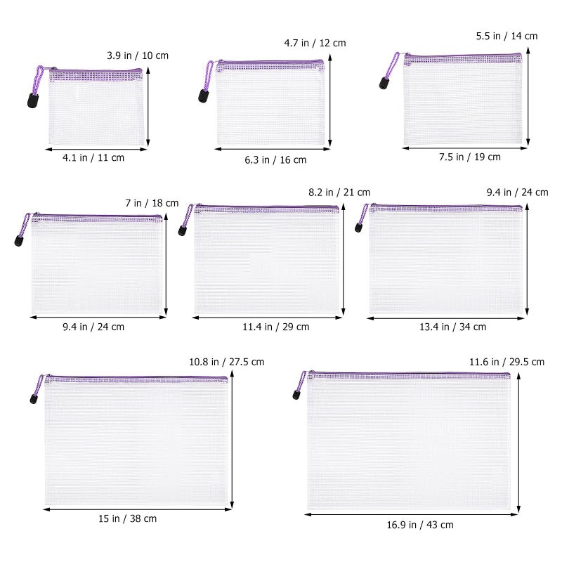 Mesh Zipper Pouch Organizer Bags 32Pcs Purple Zippers White Body for Office Travel School Supplies Storage - Image 3