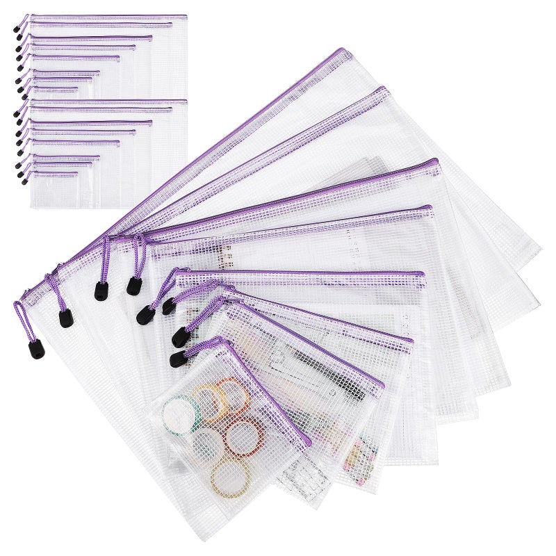 Mesh Zipper Pouch Organizer Bags 32Pcs Purple Zippers White Body for Office Travel School Supplies Storage - Image 2