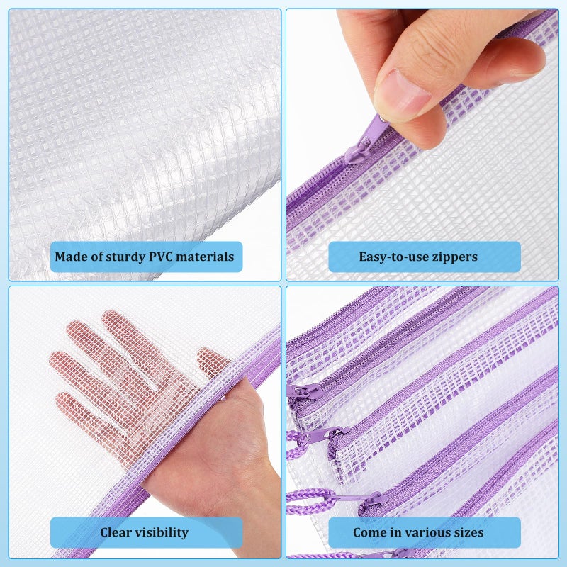 Mesh Zipper Pouch Organizer Bags 32Pcs Purple Zippers White Body for Office Travel School Supplies Storage - Image 4