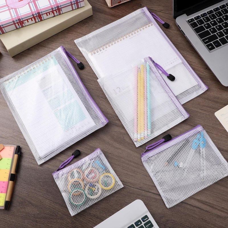 Mesh Zipper Pouch Organizer Bags 32Pcs Purple Zippers White Body for Office Travel School Supplies Storage - Image 5