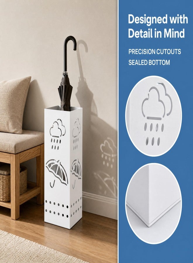 BEWBBAT Metal Umbrella Stand for Entryway, 6 x 6 x 17 Inch White Square Umbrella Organizer Bin, Free Standing Umbrella Holder,Walking Sticks, Home Office Decor - Image 4
